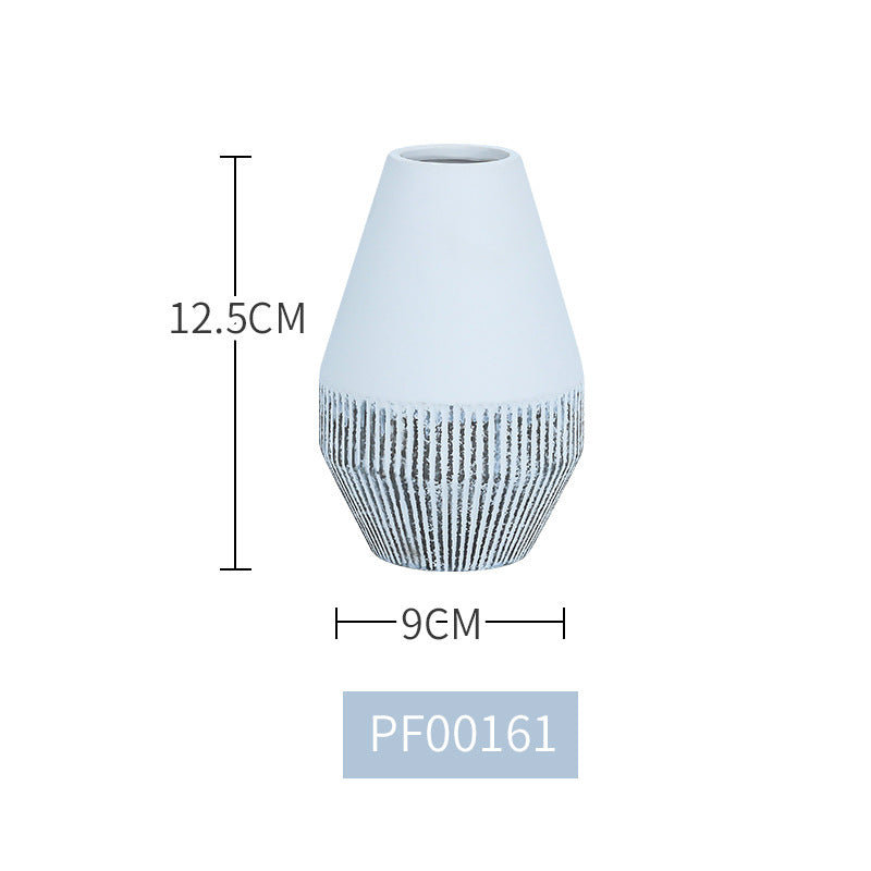 Ceramic Vase White Simple Striped Handicraft Decoration Home Living Room Desktop