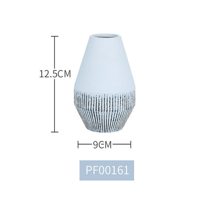Ceramic Vase White Simple Striped Handicraft Decoration Home Living Room Desktop