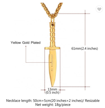 Men's Pendant Trinkets Europe and America Titanium Steel Stainless Steel Necklace Samurai Swords Electroplating Knife Gifts Foreign Trade