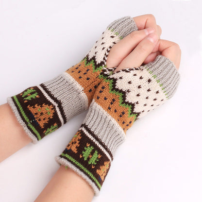 Christmas Tree Thick Wool Fingerless Knitted Gloves