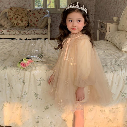 Girls Temperament Casual Mesh Lantern Sleeve Princess Dress