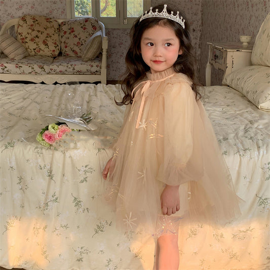 Girls Temperament Casual Mesh Lantern Sleeve Princess Dress