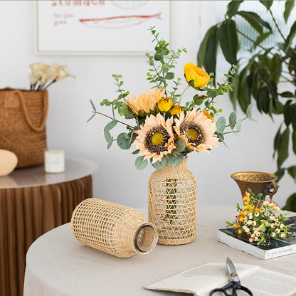 Straw Glass Vase Flower Arrangement Living Room Decoration