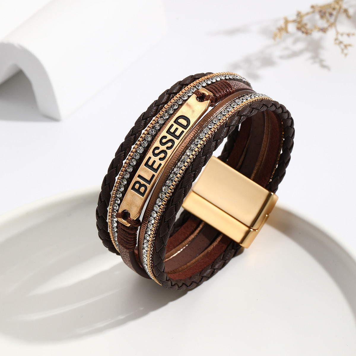 Ethnic style PU leather bracelet alloy sheet