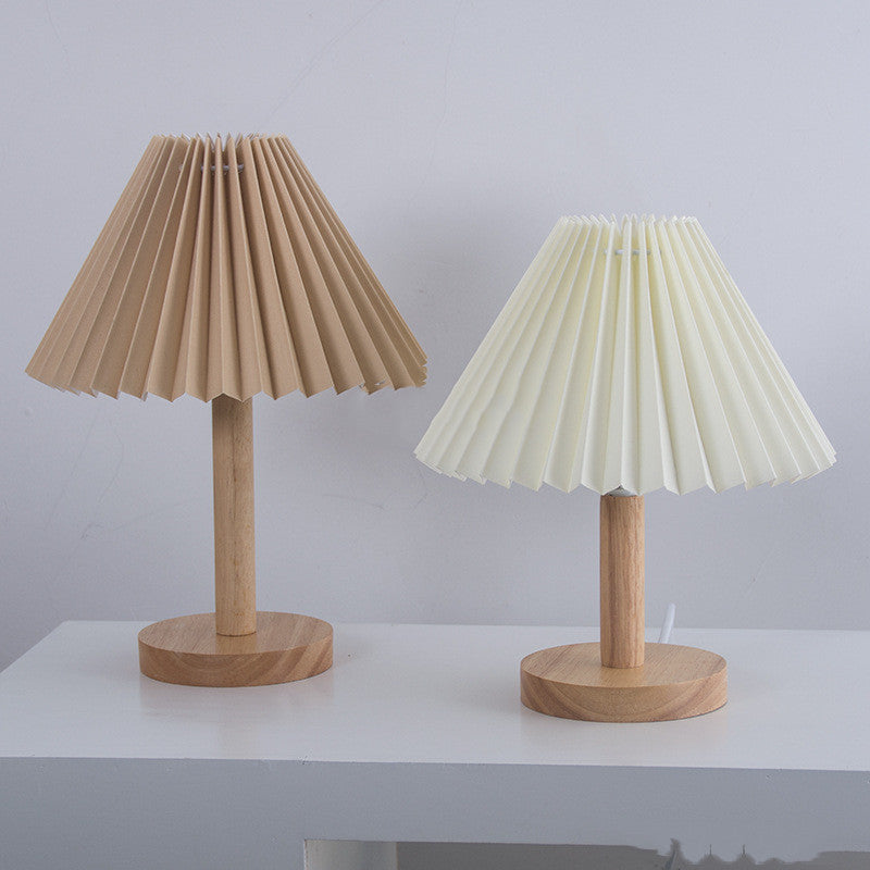Pleated Solid Wood Usb Decorative Table Lamp