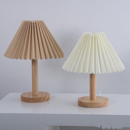 Pleated Solid Wood Usb Decorative Table Lamp