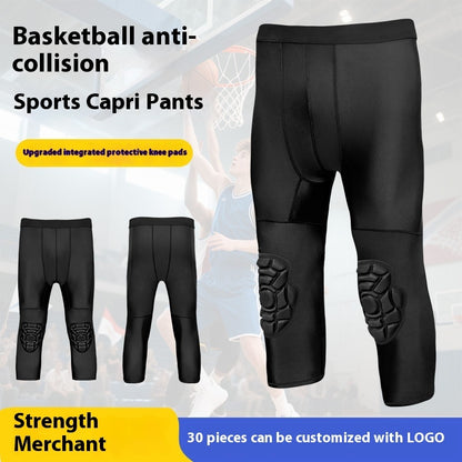 Basketball Tight Cropped Pants Knee Pad Integrated Anti-collision Leggings