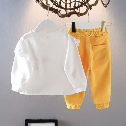 New Style Western Style Children Girl Fashionable Spring And Autumn Leisure Sports Two-piece Suit