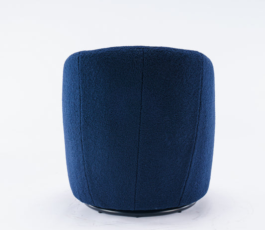 Teddy Fabric Swivel Accent Armchair Barrel Chair With Black Powder Coating Metal Ring Dark Blue