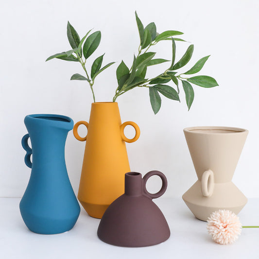 Nordic Creative Simple Ceramic Vase Decoration Living Room Dry Flower Arrangement Table Decoration Flower Color Flower