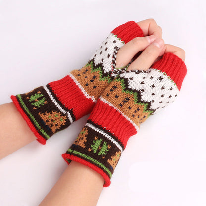 Christmas Tree Thick Wool Fingerless Knitted Gloves