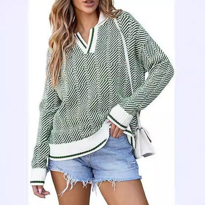 Knitted Pullover Lapel Women's Clothing