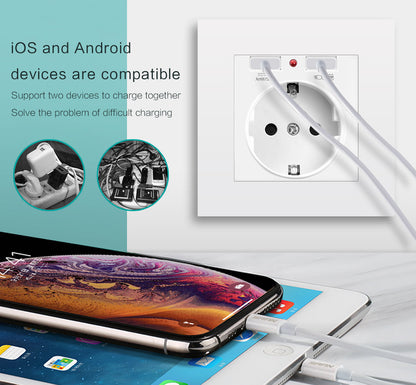 German Type Socket Wall Power Socket With Dual USB