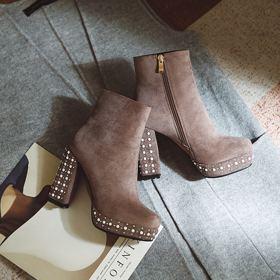 Super High-heeled Slim Simple Suede Single Boots
