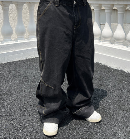 Solid Color Casual Jeans Retro Straight-leg Pants