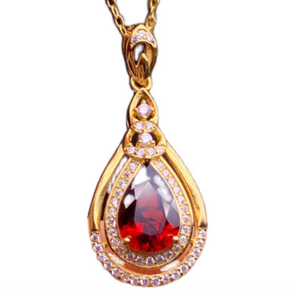 Red Drop Garnet Sterling Silver Pendant Necklace