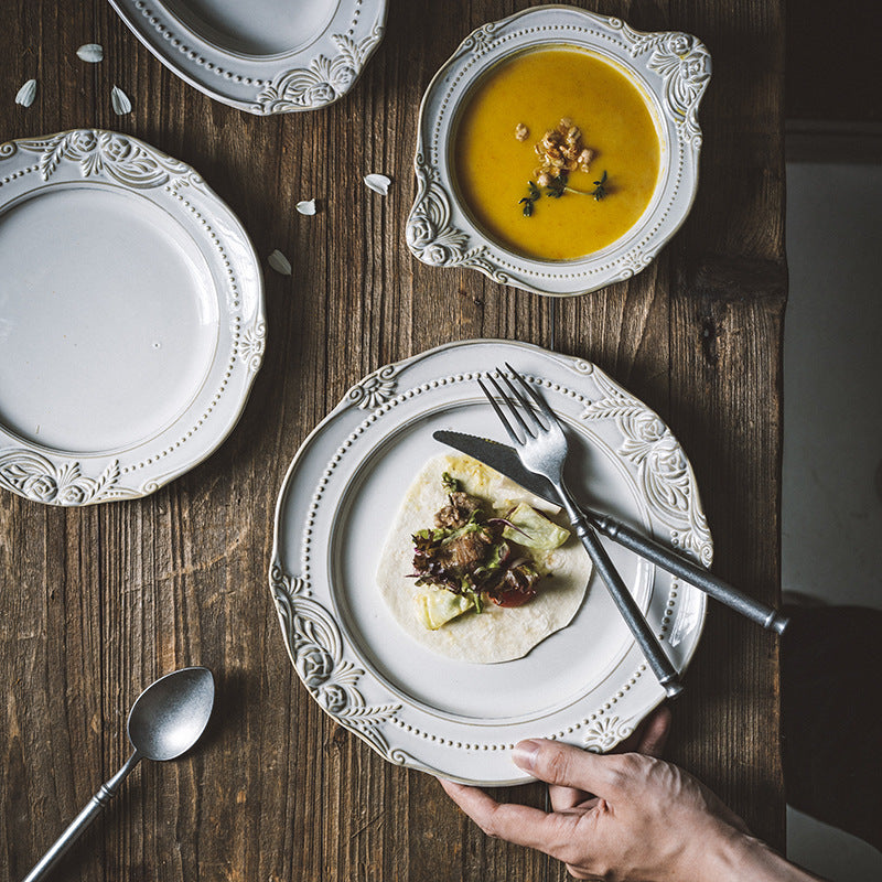 Relief Ceramic Tableware Rice Bowl Plate