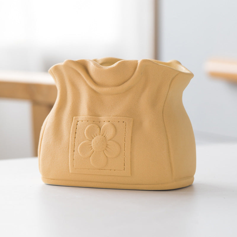 Dehua Frosted Wide Mouth Handbag Ceramic Vase Ornament Simple European Retro