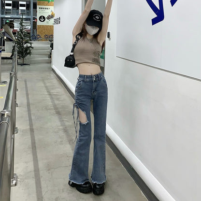 Rope-pumping Waist Slimming Design Sense Hot Girl Micro-flared Pants