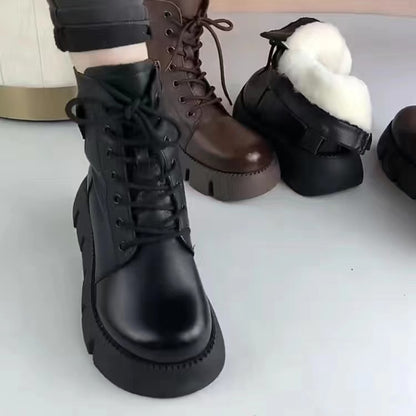 Womens Soft-leather Fleece-lined Extra-thick Insulated Snow Boots