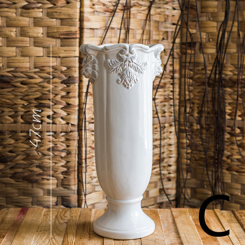 Pedestal Flower Vase Flower Pot Ceramic Glaze Ornament White Porcelain