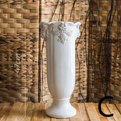 Pedestal Flower Vase Flower Pot Ceramic Glaze Ornament White Porcelain
