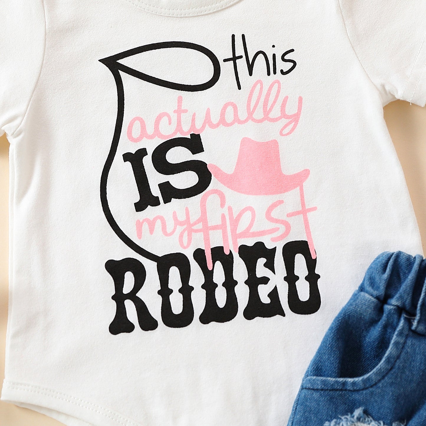 Girls' Summer Casual Suit Short Sleeved Kazakhstan Denim Shorts Two-piece Set