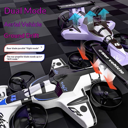 Shadow-Strike X: The Ultimate Land-Air Hybrid | White & Blue War Vehicle Dual-Mode RC Drone with Airplane Drift Mode