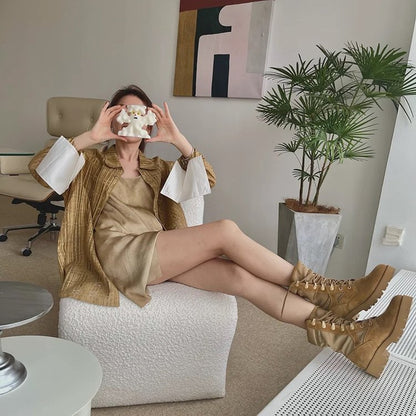 Lace-up Casual Solid Color Martin Boots