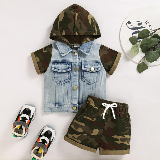 Boys' Summer Hooded Children's Casual Camouflage Shorts