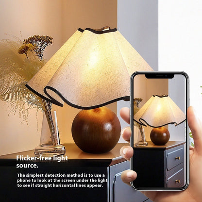 Retro Solid Wood Table Lamp Walnut Creative Petal Bedroom