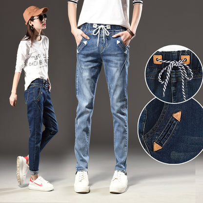Women's Elastic Waist Jeans Trousers
