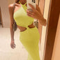 Halterneck Open Back Holiday Cutout Slim Dress