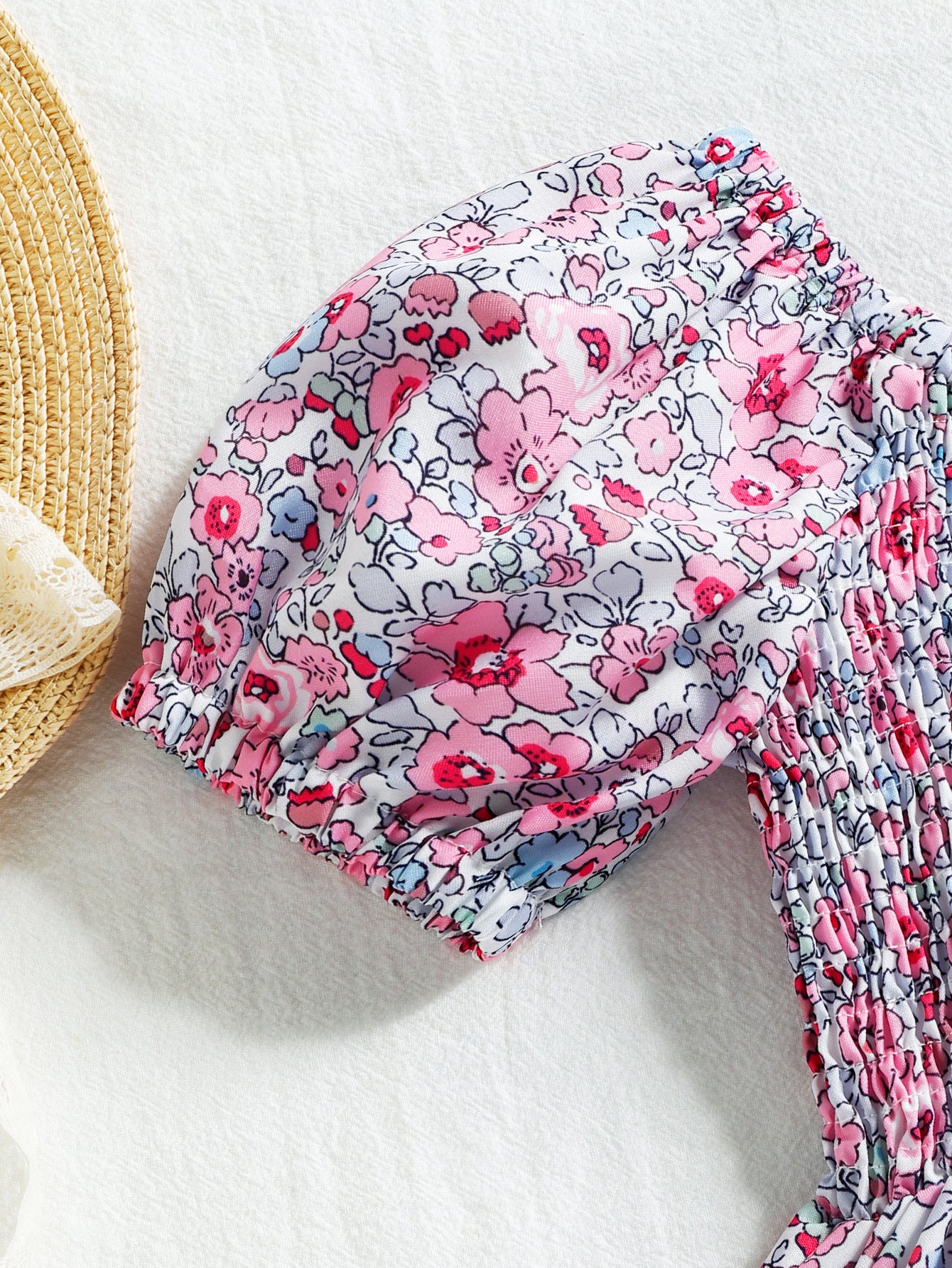 Summer New Girls' Floral Puff Sleeve Dress