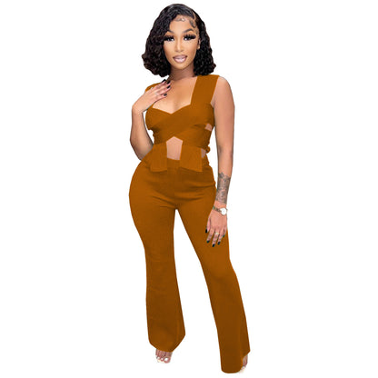 Irregular Shawl Sleeveless Wrap Knot Fashion 2 Piece Set