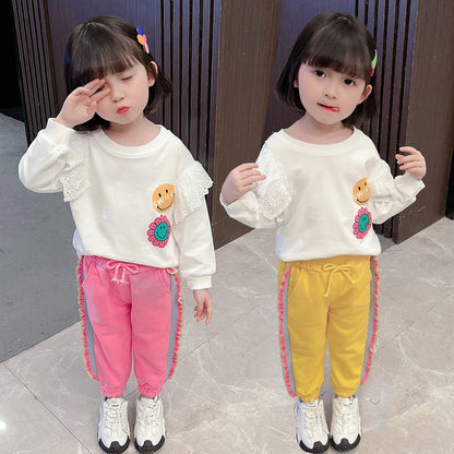 New Style Western Style Children Girl Fashionable Spring And Autumn Leisure Sports Two-piece Suit