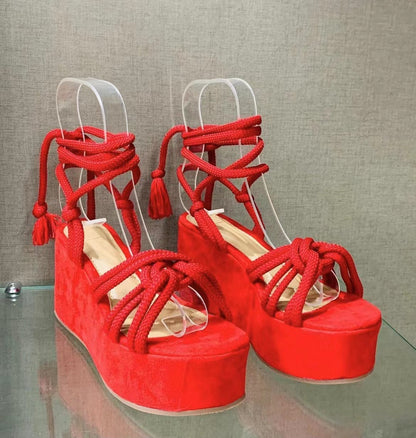 Summer Women Wedges Shoes High Heel Strappy Sandals - FLIPSTYLEZLLC