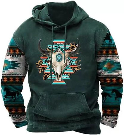 Native buffalo Printed winter Hoodie Men's fashion