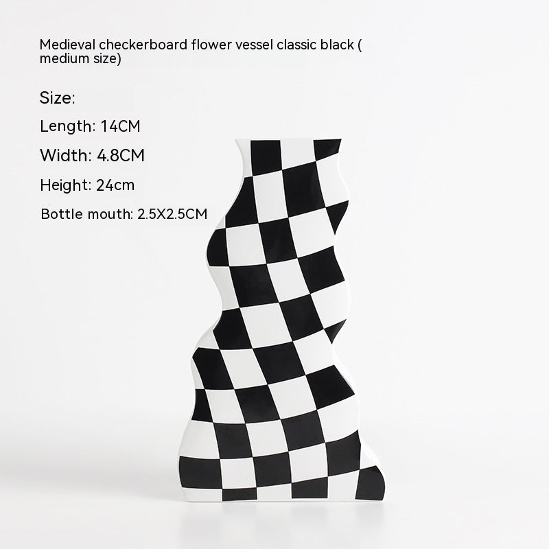 Ins Simple Chessboard Grid Ceramic Vase Living Room Bedroom Hydroponic Flower Vase Home Decoration Ornaments