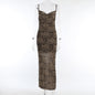 Summer Elegant Backless Long Dress Hot Girl Sexy Slim Leopard Print Sling Dress Women