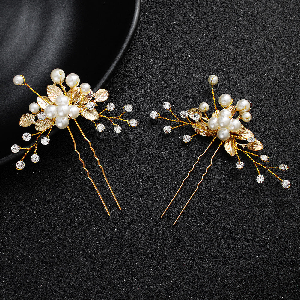 Bridal Jewelry Headdress Handmade Pearl U-shaped Head Flower Hairpin