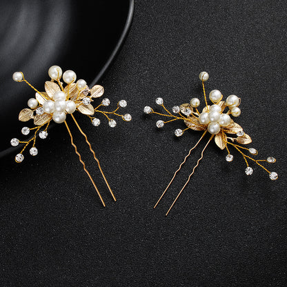 Bridal Jewelry Headdress Handmade Pearl U-shaped Head Flower Hairpin