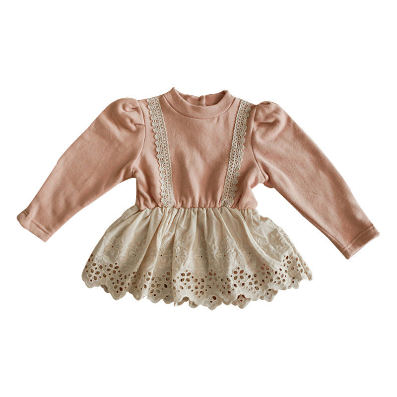 Girls Fake Two-piece Western-style Blouse And Thin Velvet T-shirt