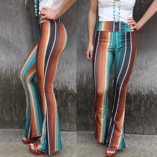 Fashion Print Tight High Waist Casual Pants Flared Pants