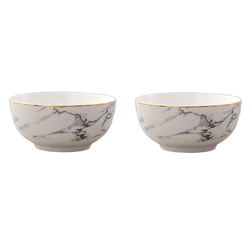 Gold rim marbled bowl set