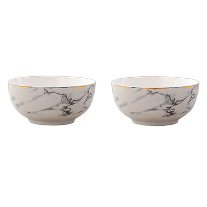 Gold rim marbled bowl set
