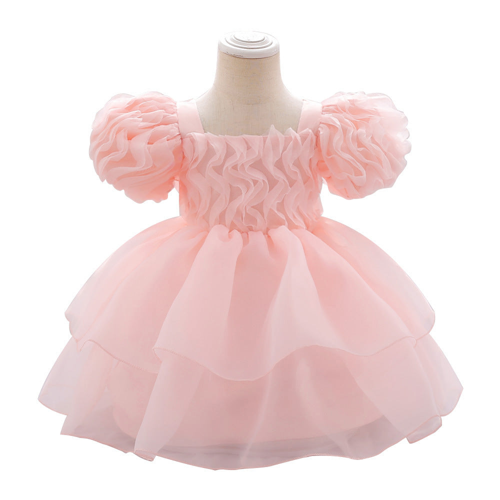 Pleated Puff Sleeve Umbrella Princess Dress