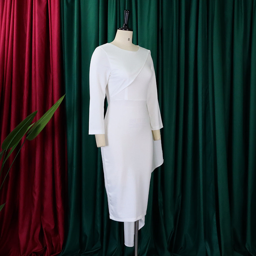 New Temperament Pure Color Ol Package Hip African Plus Size European And American Style Dress