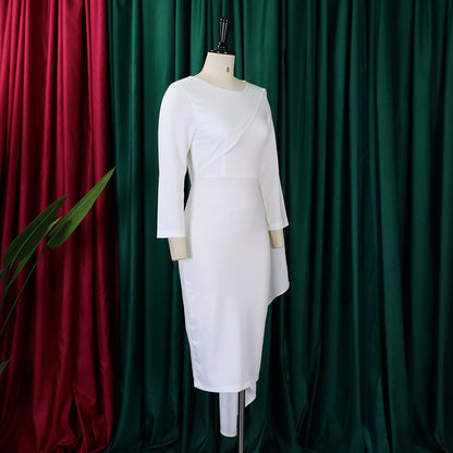 New Temperament Pure Color Ol Package Hip African Plus Size European And American Style Dress