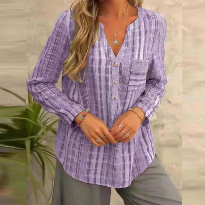 Plus size women's blue striped shirt casual top